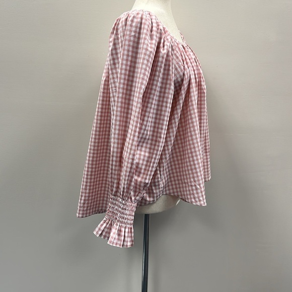 Hunter Bell Womens Rosette Pink Check Lucia Scoop Neck Top Cottagecore Medium - Picture 7 of 10